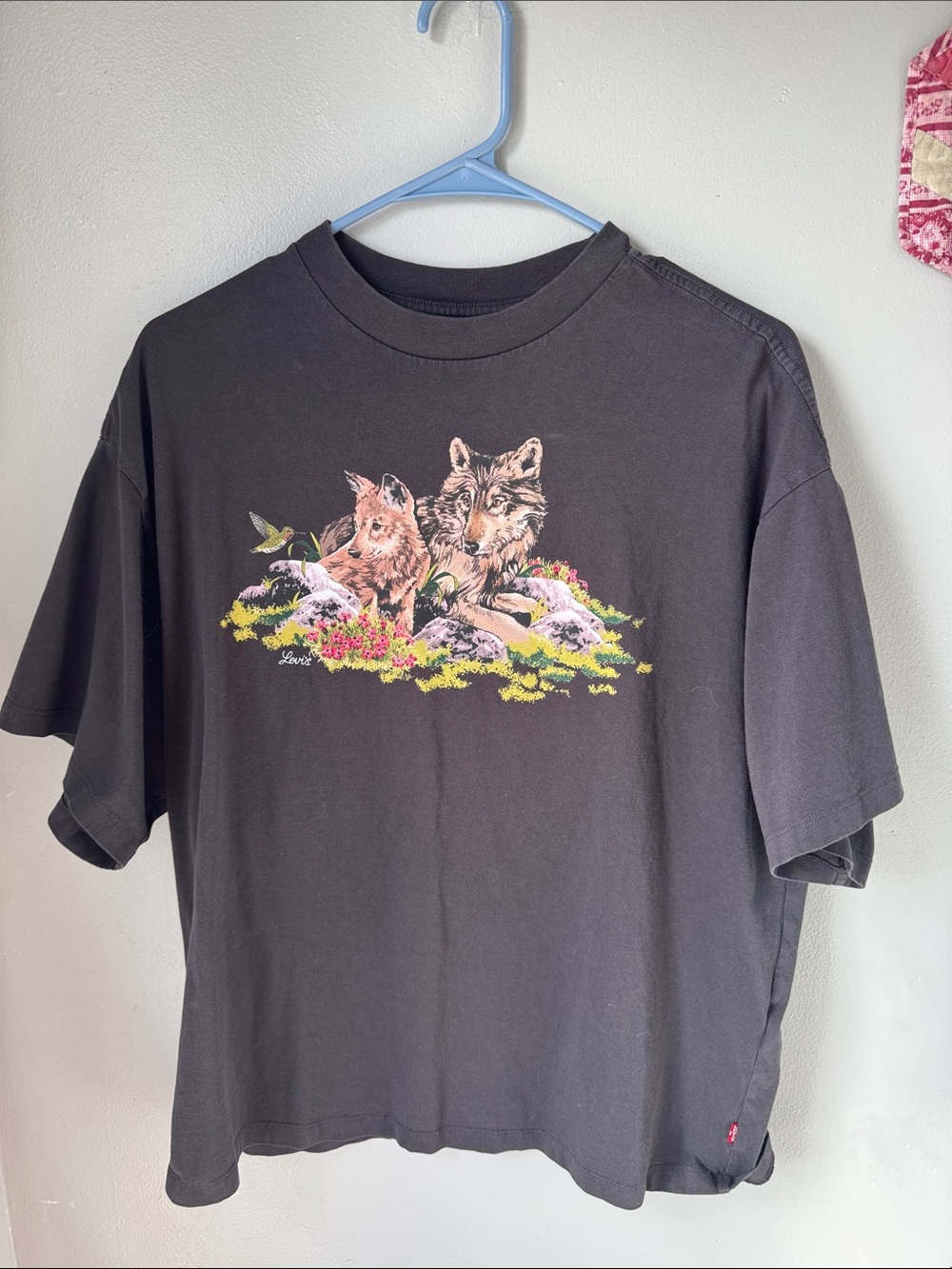 Levi's Black Tee with Colorful Wolf Graphic